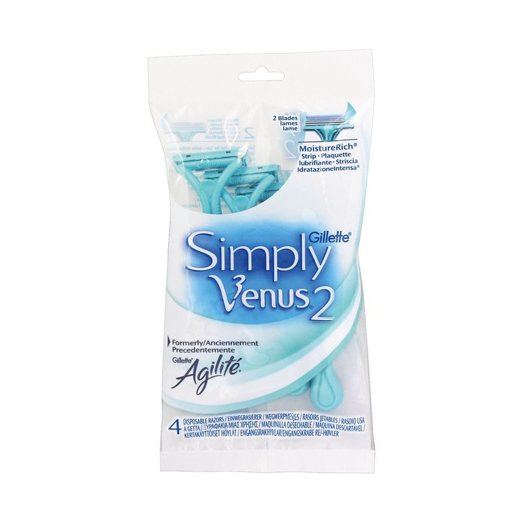 Gillette Simply Venus 2 dámské pohotová holítka se zvlhčujícím páskem, 4 ks