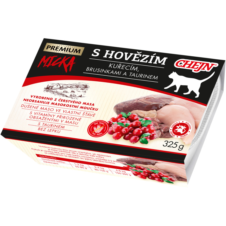 Micka Premium vanička pro kočky s hovězím a kuřecím, 325 g