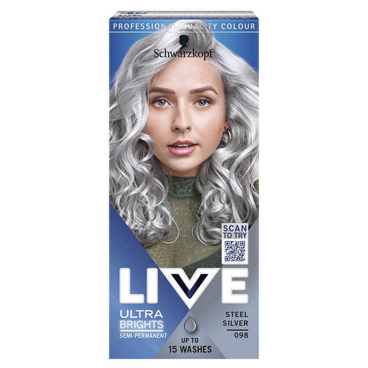 Schwarzkopf Live Ultra Brights barva na vlasy Ocelově stříbrná 098