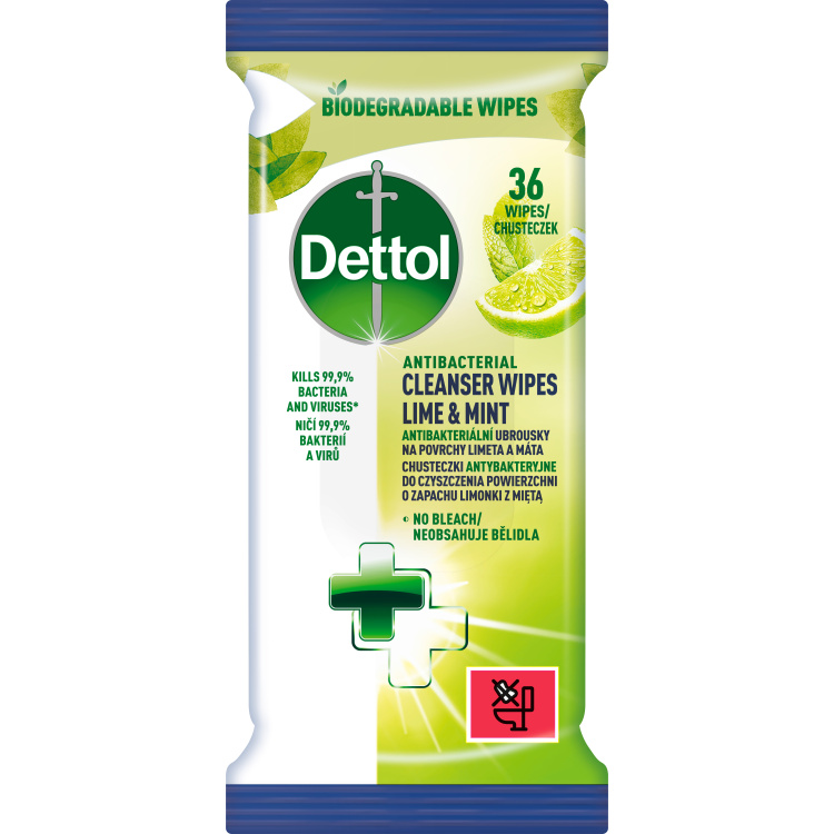 Dettol dezinfekční ubrousky na povrchy limetka a máta 36 ks