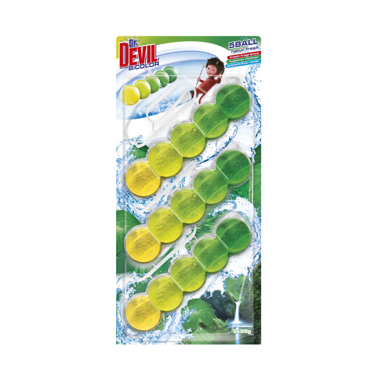 Dr. Devil WC Bicolor 5ball natur fresh závěsný WC blok, 3× 35 g
