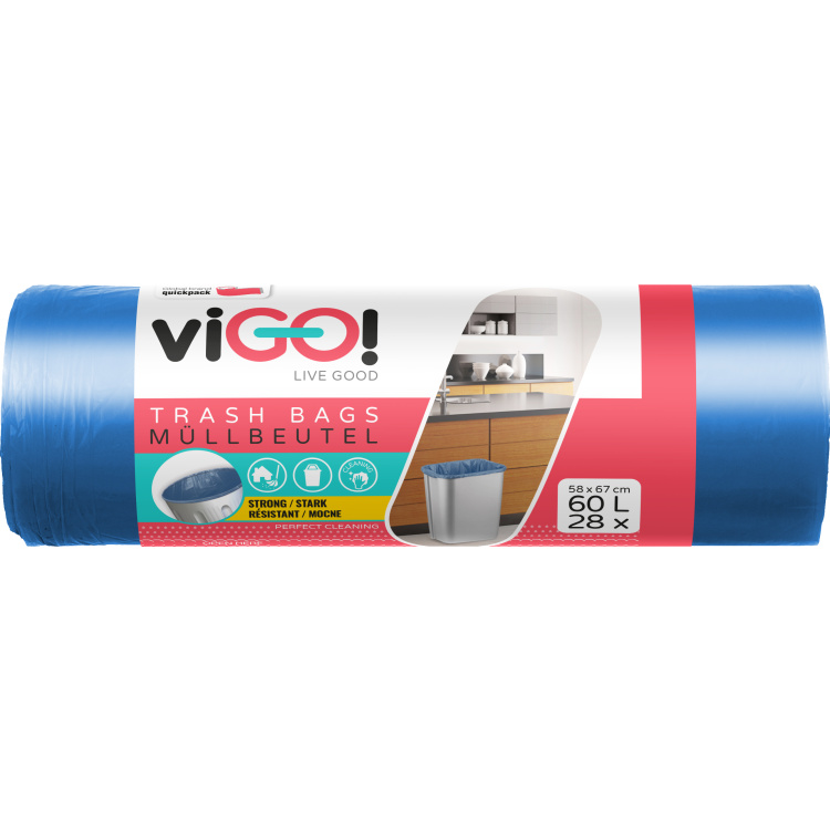 viGO pytle na odpad, 9 µ, 58 × 67 cm, 60 l, 28 ks