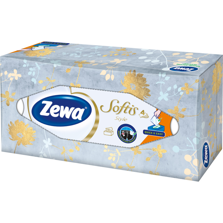 Zewa Softis Style Box 4vrstvé papírové kapesníky, 80 ks
