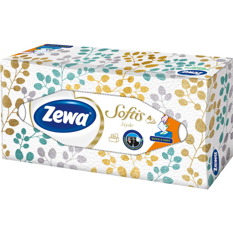 Zewa Softis Style Box 4vrstvé papírové kapesníky, 80 ks