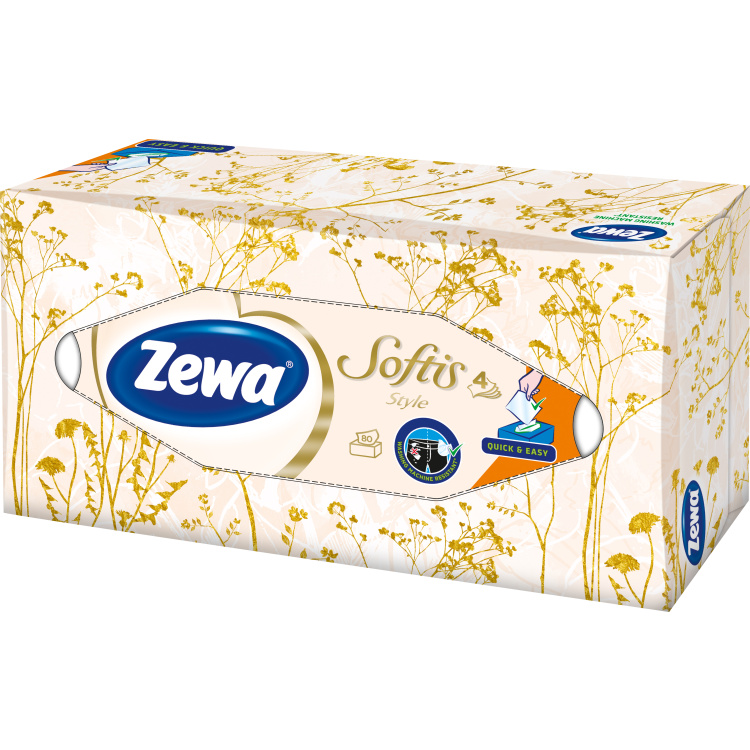 Zewa Softis Style Box 4vrstvé papírové kapesníky, 80 ks