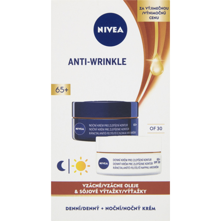 Nivea Anti-Wrinkle Contouring 65+ denní a noční krém pro zlepšení kontur, 2 × 50 ml
