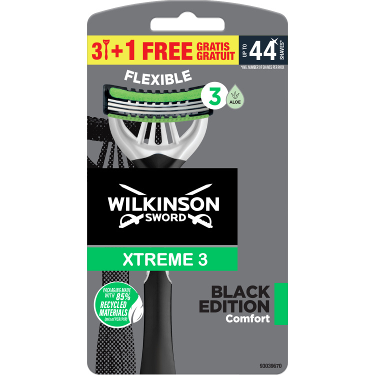 Wilkinson Sword Xtreme3 Black jednorázový holicí strojek, 4 ks