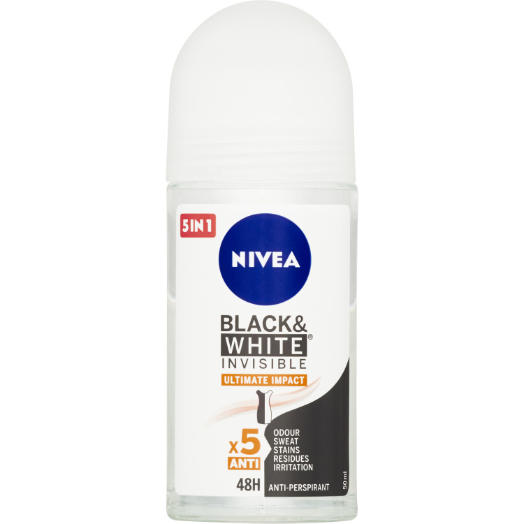 Nivea Black &amp; White Invisible Ultimate Impact kuličkový antiperspirant, 50 ml
