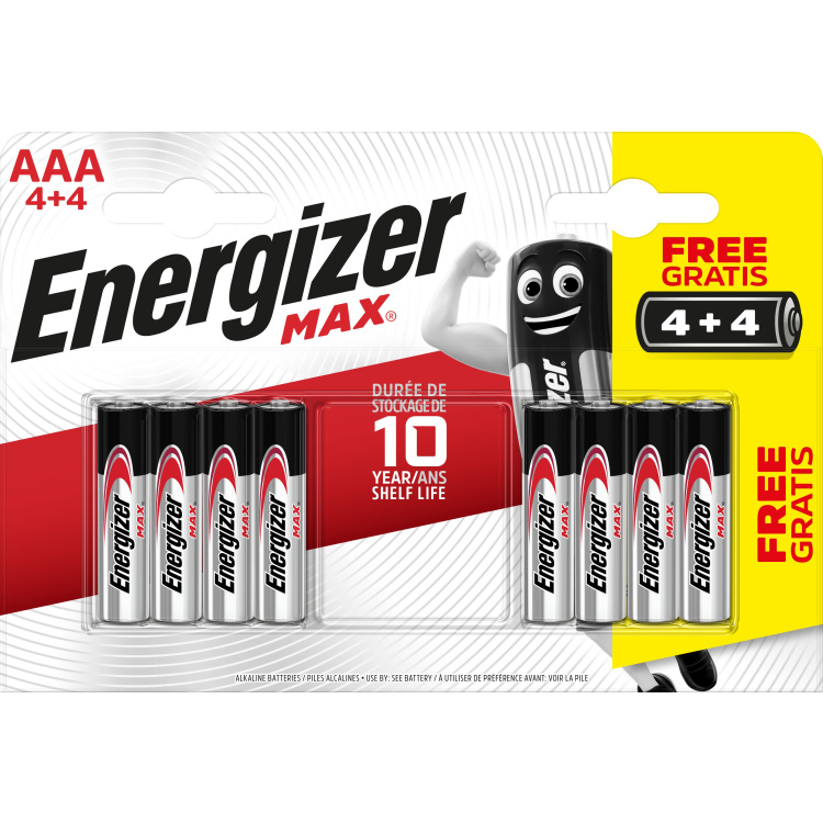 Energizer Max AAA mikrotužková baterie, 4 ks + 4 ks zdarma