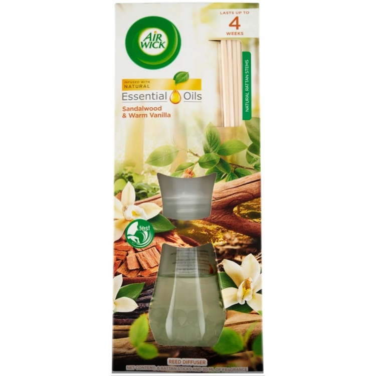 Air Wick Essential Oils vanilka a santalové dřevo vonné tyčinky, 30 ml