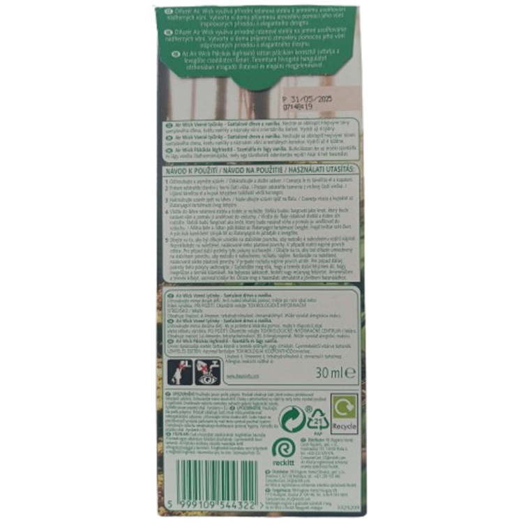 Air Wick Essential Oils vanilka a santalové dřevo vonné tyčinky, 30 ml