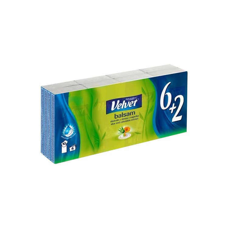 Velvet Balsam 4vrstvé papírové kapesníčky, 8× 10 ks