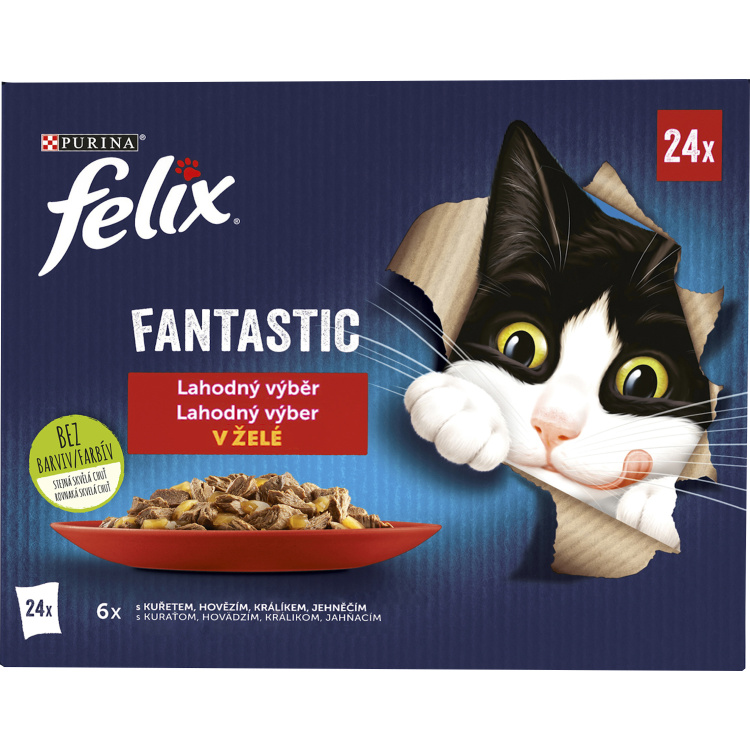 Felix Fantastic kapsičky pro kočky výběr v želé, 24× 85 g
