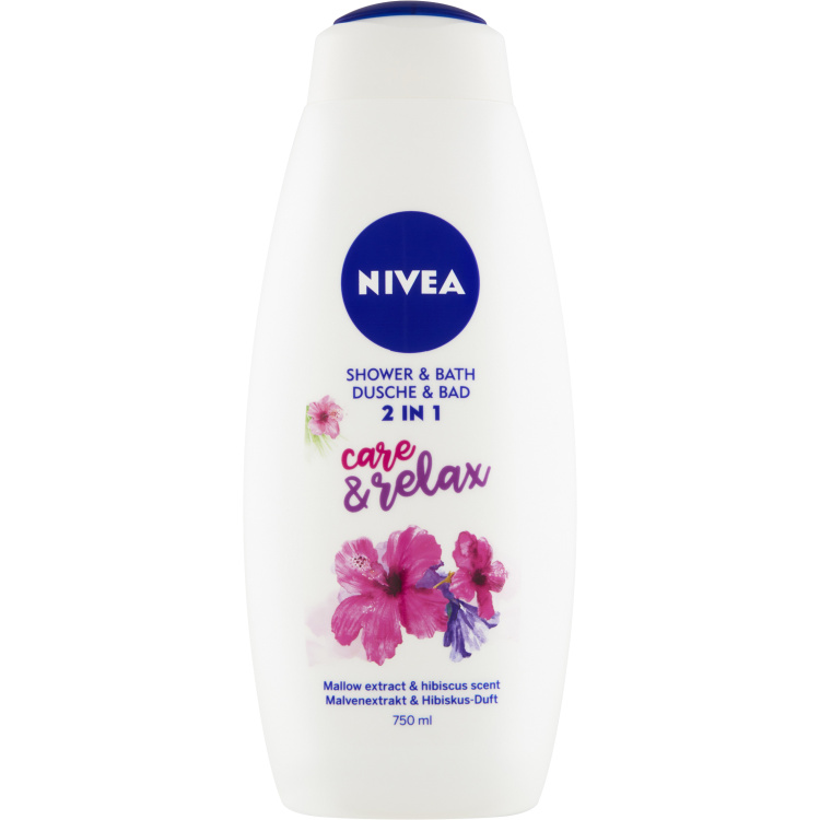 Nivea Care &amp; Relax sprchový gel &amp; pěna do koupele, 750 ml