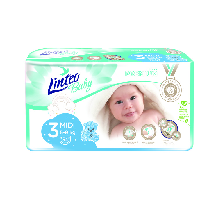 Linteo Baby Premium Midi dětské pleny 5 až 9 kg, 54 ks