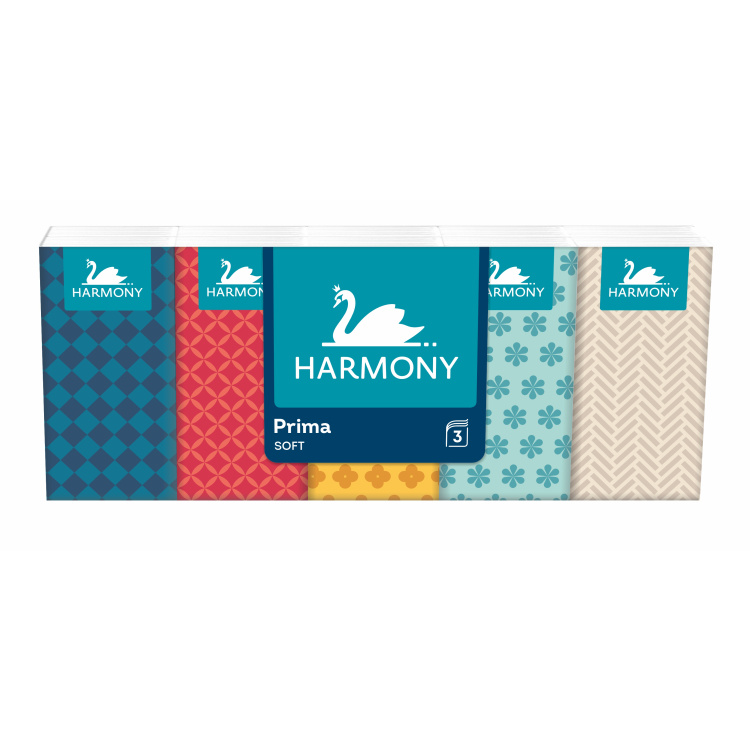 Harmony Prima 3vrstvé papírové kapesníky, 10 × 10 ks