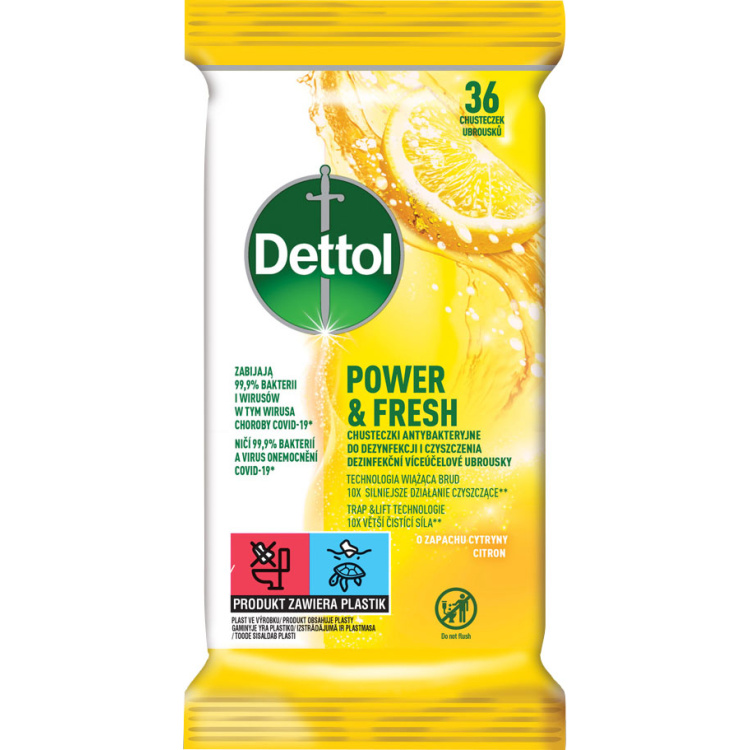 Dettol Power &amp; Fresh dezinfekční víceúčelové ubrousky citron 36 ks
