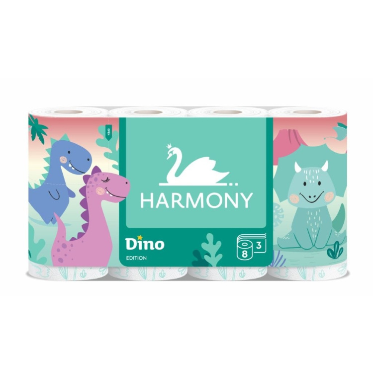Harmony Dino dětský 3vrstvý toaletní papír, 8 rolí ,17,5m role