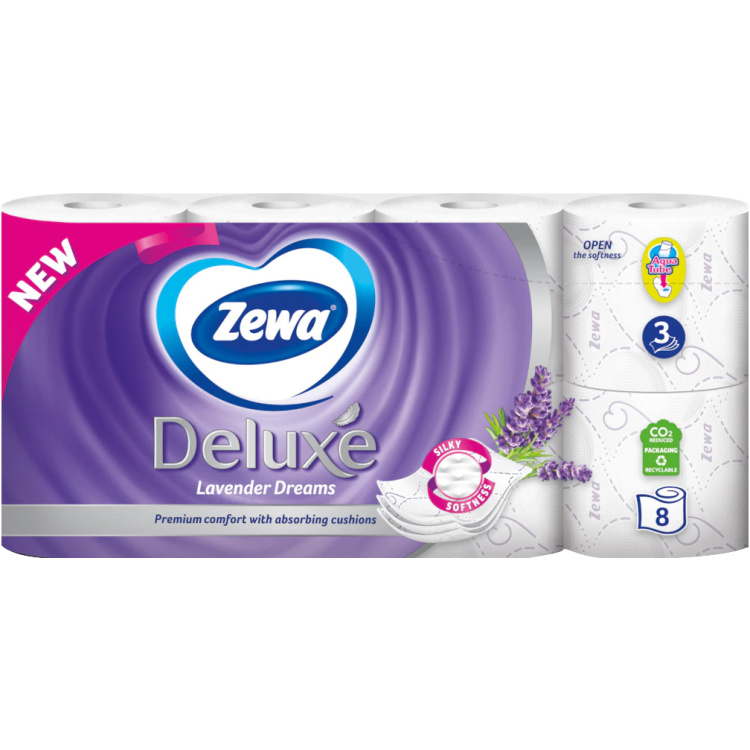 Zewa Deluxe Lavender Dreams 3vrstvý toaletní papír, 8 rolí, 19,3 m role