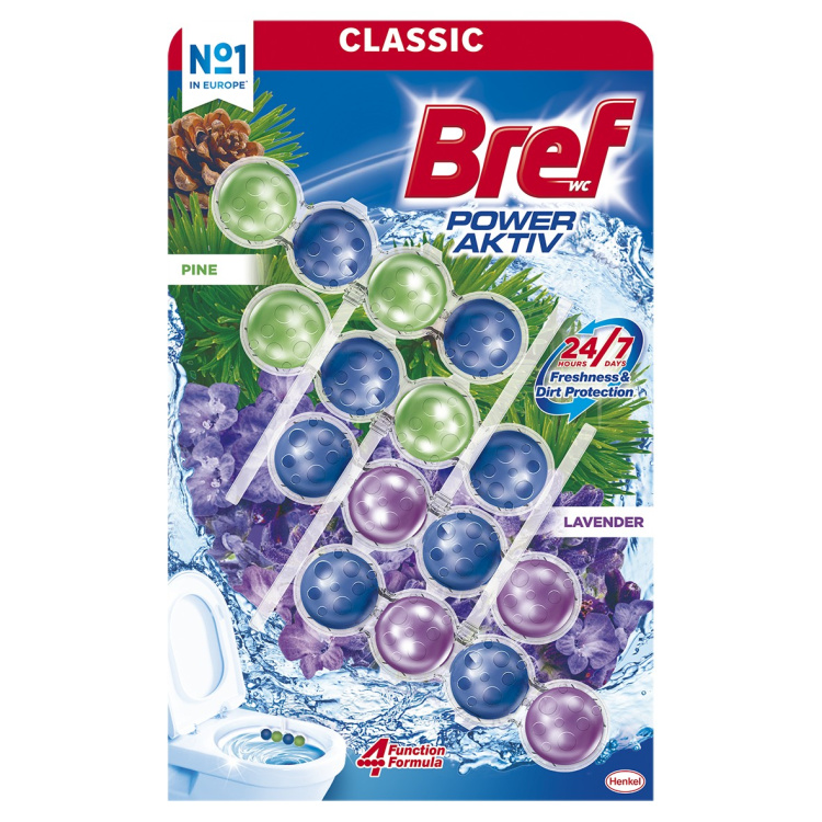 Bref Power Aktiv Pine &amp; Lavender tuhý WC blok, 4× 50 g