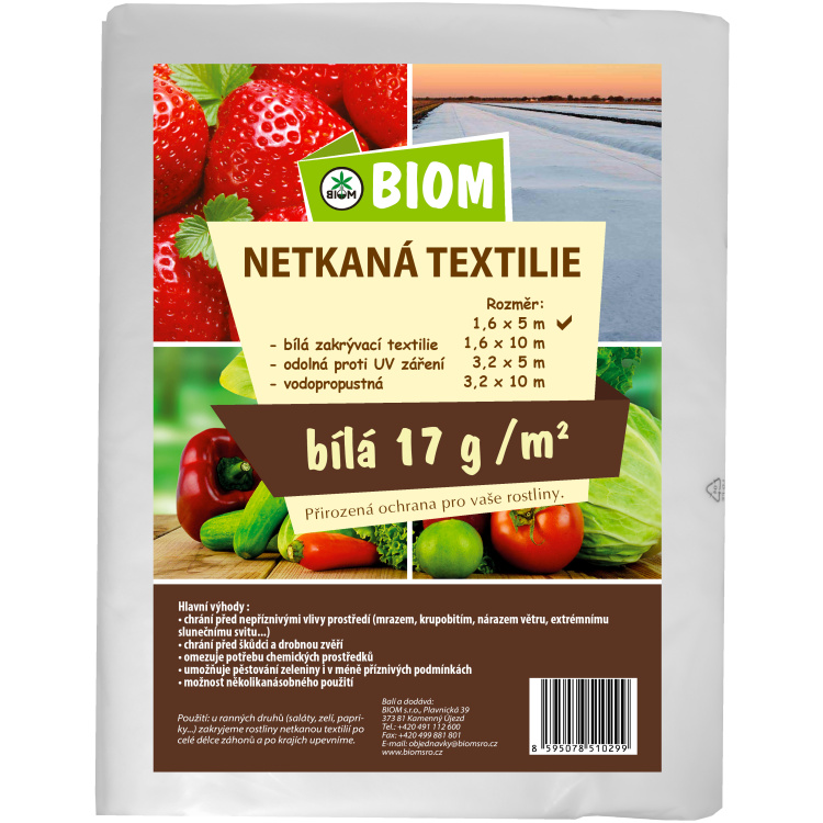 Biom netkaná textílie bílá 17 g/m² velikost 1,6 x 5 m