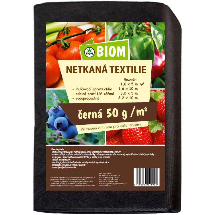 Biom netkaná textílie černá 17 g/m² velikost 1,6 x 5 m