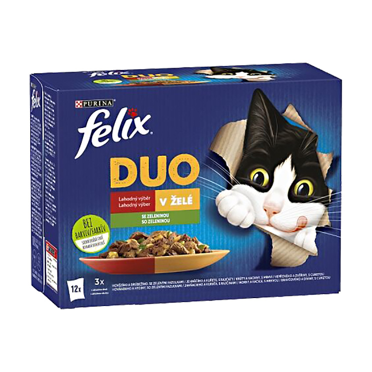Felix Fantastic DUO kapsičky pro kočky, výběr v želé se zeleninou 12× 85 g