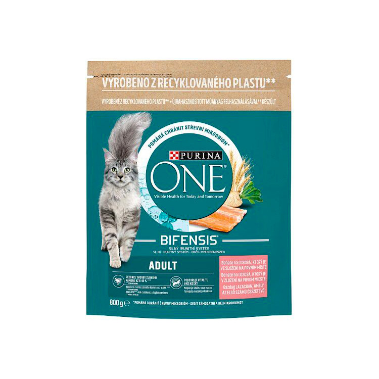 Purina One Adult granule pro kočky s lososem a celozrnými obilovinami, 800 g