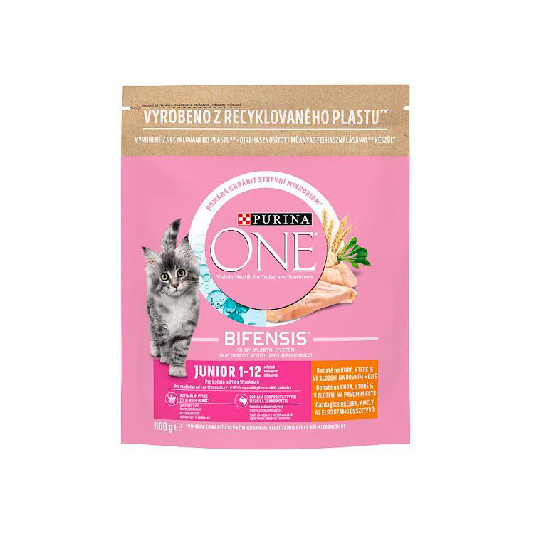 Purina One Junior granule pro kočky s kuřecím a celozrnými obilovinami, 800 g