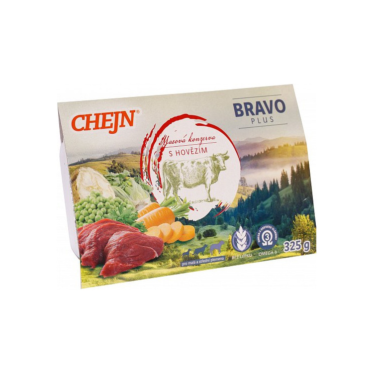 Chejn Bravo PLUS s hovězím a zeleninou pro malé a střední psy, 325 g
