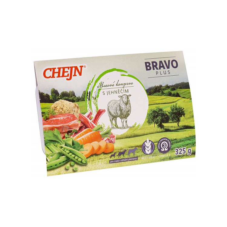 Chejn Bravo PLUS s jehněčím a zeleninou pro malé a střední psy, 325 g