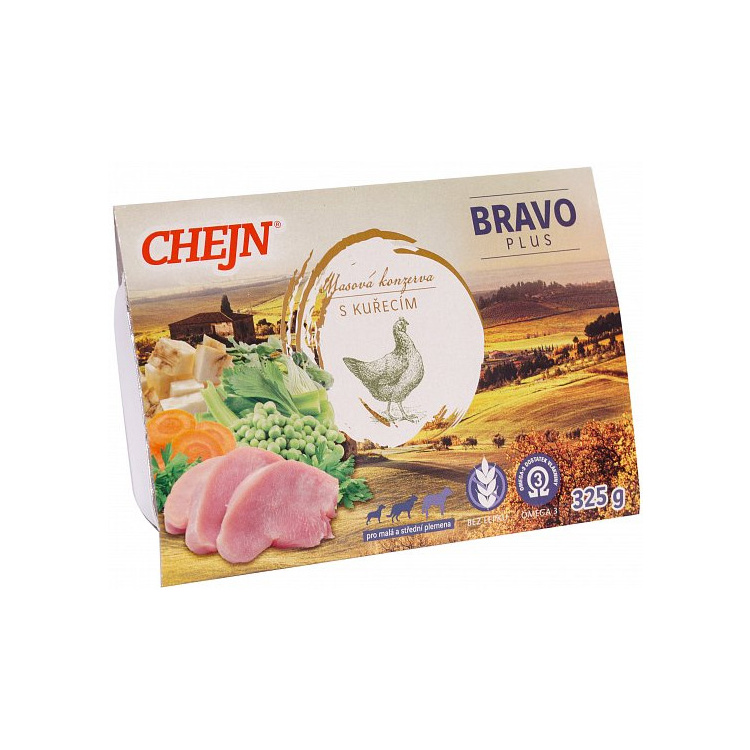 Chejn Bravo PLUS s kuřecím a zeleninou pro malé a střední psy, 325 g