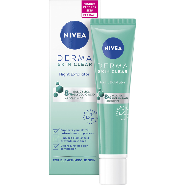 Nivea Derma Skin Clear Noční exfoliační pleťový peeling 40 ml