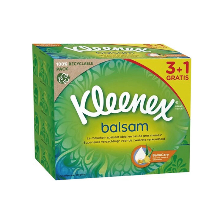 Kleenex Balsam 3vrstvé papírové kapesníčky v krabičce, 4× 64 ks, 3+1