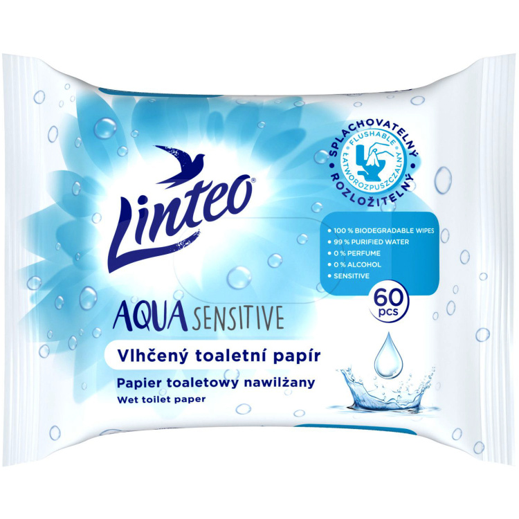 Linteo vlhčený toaletní papír Aqua Sensitive, 60 ks