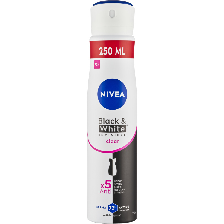Nivea Black &amp; White Invisible Clear antiperspirant ve spreji, 250 ml