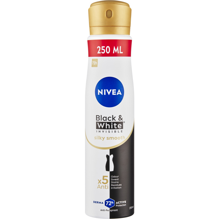 Nivea Black &amp; White Invisible Silky Smooth antiperspirant ve spreji, 250 ml