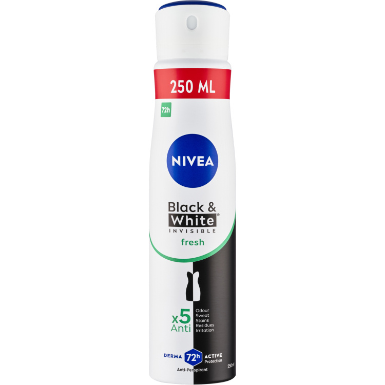 Nivea Black &amp; White Invisible Fresh antiperspirant ve spreji, 250 ml