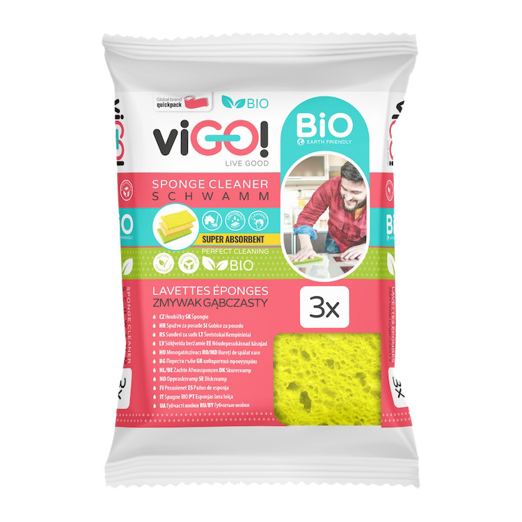 viGO! BIO houbička na nádobí z celulózy, 3 ks