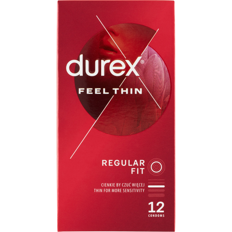 Durex Feel Thin Regular Fit kondomy, 12 ks