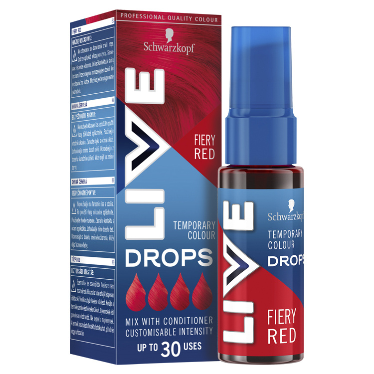 Schwarzkopf Live Drops Ohnivá červená barvicí kapky na vlasy, 30 ml