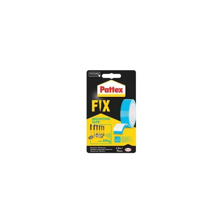 Pattex Fix oboustranná extra silná lepicí montážní páska, nosnost 80 kg, 1,5 m × 19 mm