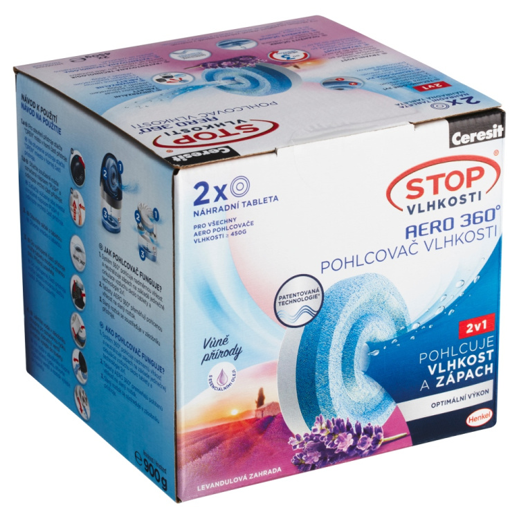 Ceresit Stop Vlhkosti Aero 360° Náhradní tablety – Levandule 2 × 450 g (900 g)