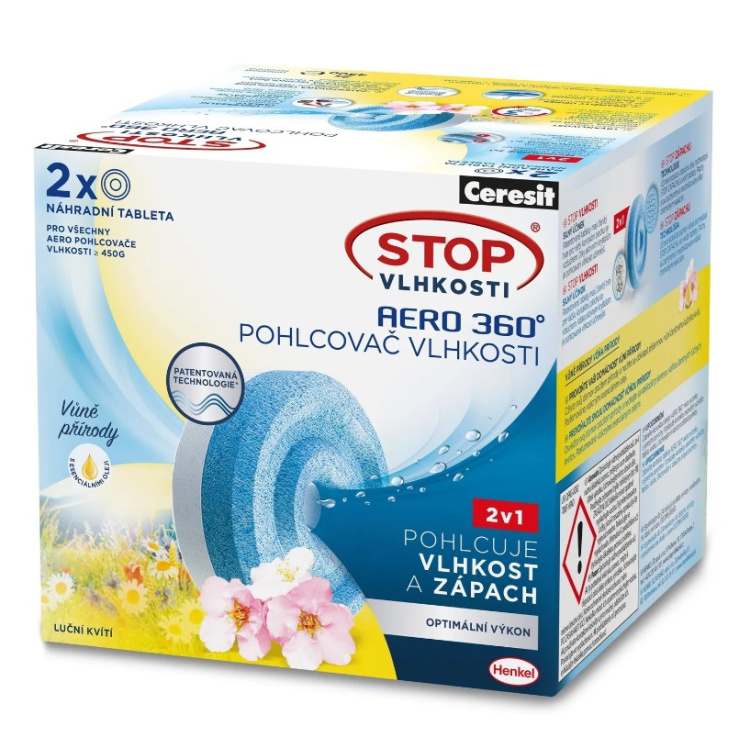 CERESIT STOP VLHKOSTI AERO 360° náhradní tablety 2v1, luční kvítí, 2x450g