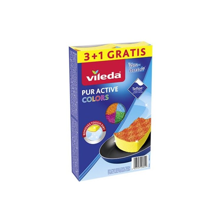 Vileda PUR active Colors houbička na nádobí, 3+1 ks
