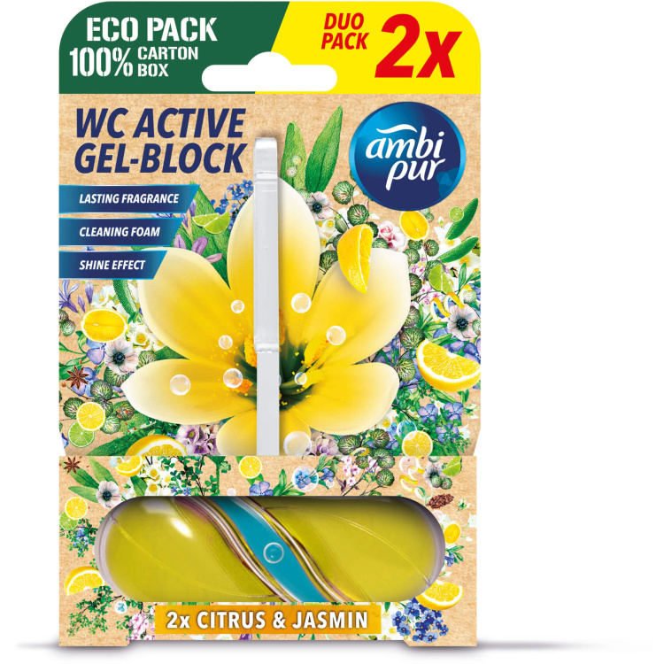 Ambi Pur WC Active gel-blok citron &amp; jasmín 2x45 g