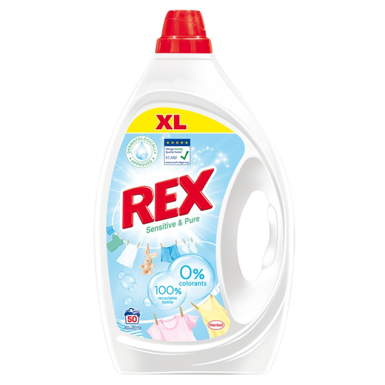 REX prací gel Sensitive &amp; Pure 50 praní, 2,25L