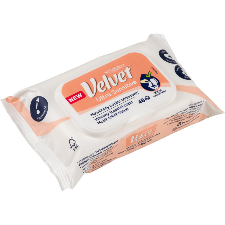VELVET vlhčené ubrousky/toalet.papír ultra sensitive 48 ks