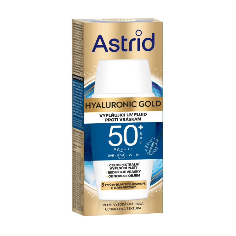 Astrid Hyaluronic Gold denní pleťový fluid SPF 50, 50 ml
