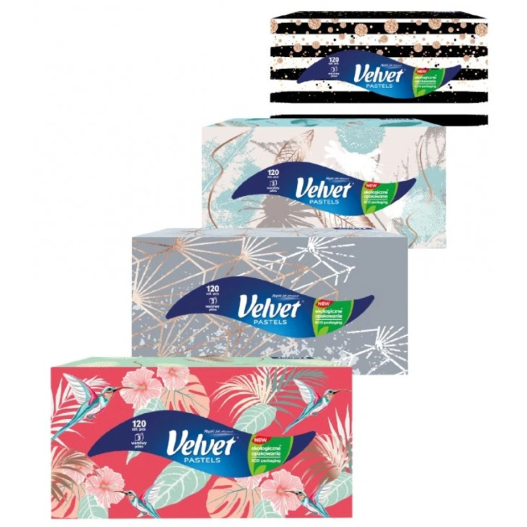 Velvet Pastels hygienické kapesníky 3vrstvé, box 120 kusů